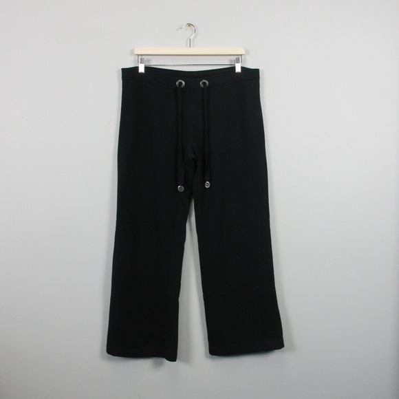 Tory Burch Y2K Sweatpants Wide Leg Low Rise Women L Black Cotton Tie Lounge 402 - Picture 1 of 11